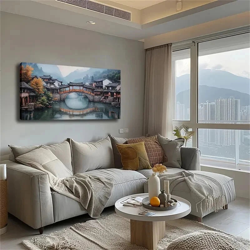 Tranquil Lake & Traditional Wall Art Canvas Office Home Room Framed 120x60cm - Bella Home Decor
