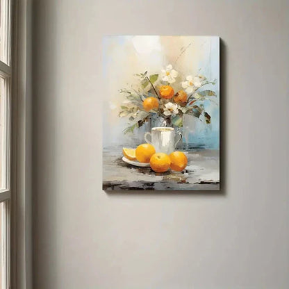 Beautiful Vibrant Citrus & Floral Design Painting 60x90cm Metal Print Ready to Hang