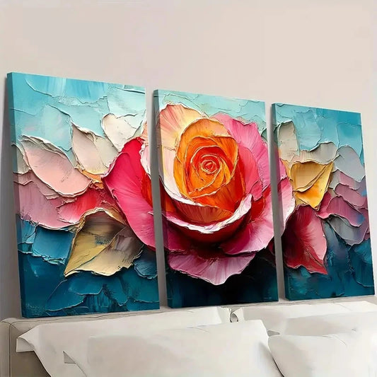 3pcs Rose Painting Abstrac Flower Original RP Wall Art Set Canvas Framed 60x90cm - High Quality Print 100% Australian Made Wall Canvas Ready to Hang