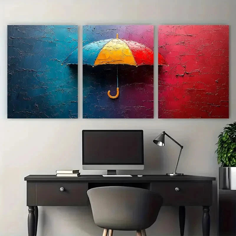 3pcs Bright Colorful Umbrella Design Wall Art Set Canvas Framed 40x60cm - High Quality Print 100% Australian Made Wall Canvas Ready to Hang - Bella Home Decor
