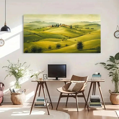 Vibrant Green Landscape Wall Art Canvas Office Home Room Framed 120x60cm