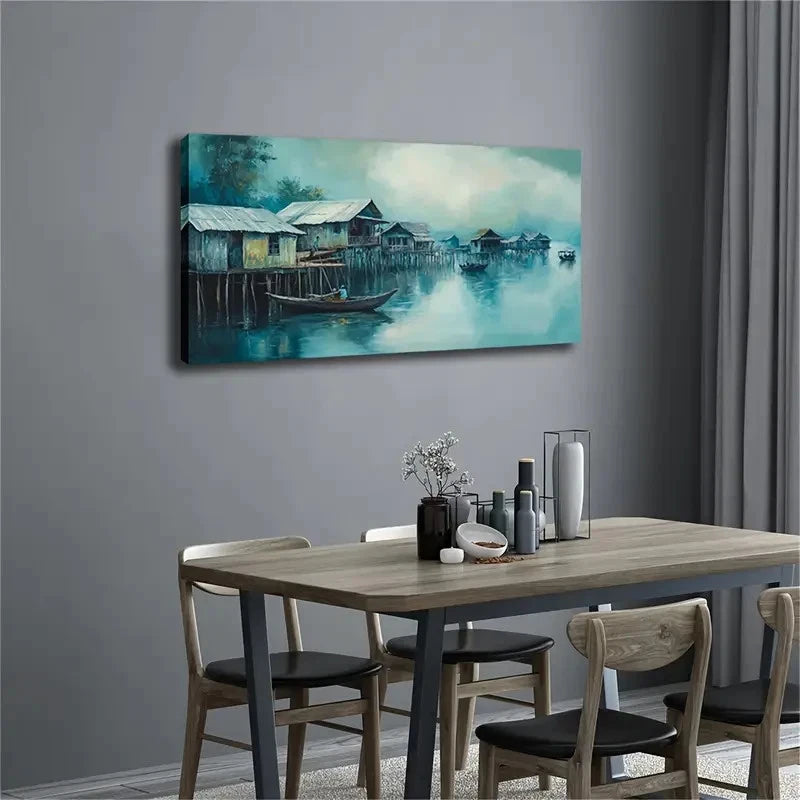 Row Of Wooden House Wall Art canvas office home room framed 120x60cm