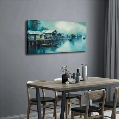 Row Of Wooden House Wall Art canvas office home room framed 120x60cm