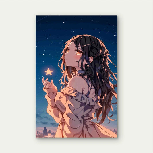 Anime Character With Stars 60x90cm Metal Print Ready to Hang