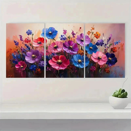 3pcs Abstract Purple Flower Floral Perfect Wall Art Set Canvas Framed 40x60cm - High Quality Print 100% Australian Made Wall Canvas Ready to Hang