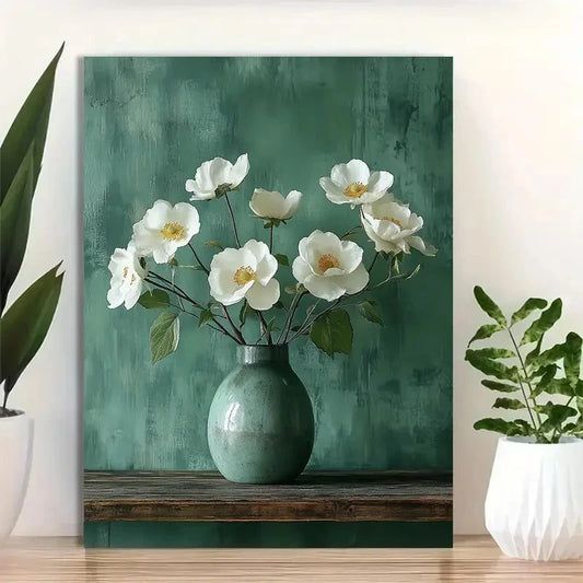 Beautiful Minimalist Botanical White Flowers 40x60cm Metal Print Ready to Hang