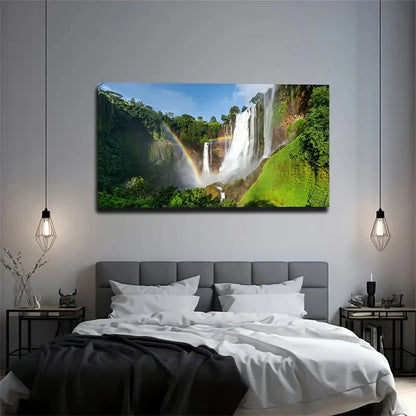 Mountain Waterfall Landscape Wall Art Canvas Office Home Room Framed 120x60cm