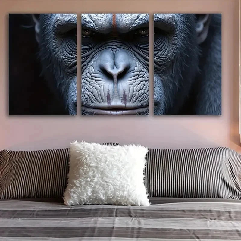 3pcs Intense Gorilla Portrait Wall Art Set Canvas Framed 60x90cm - High Quality Print 100% Australian Made Wall Canvas Ready to Hang