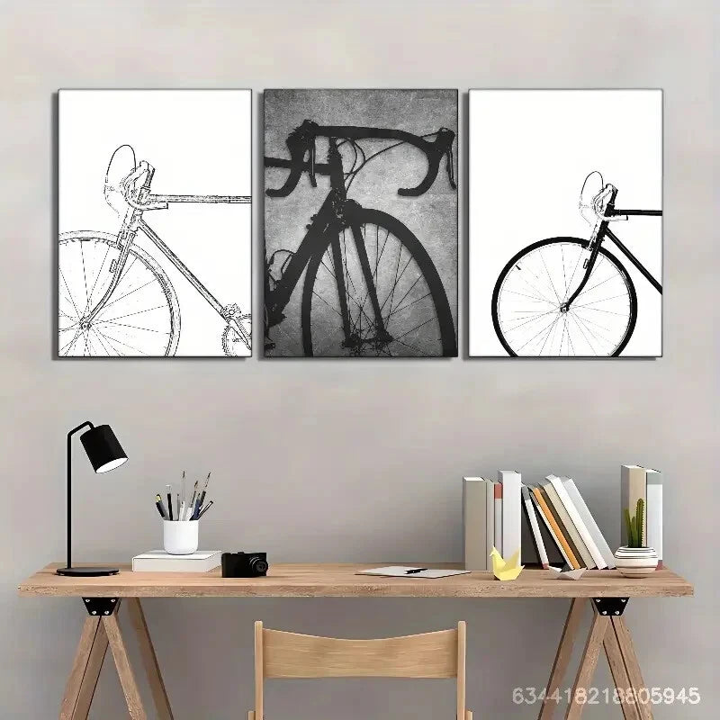 3pcs Bicycle Pencil Drawing "My Bike" Metal Print Ready to Hang Art
