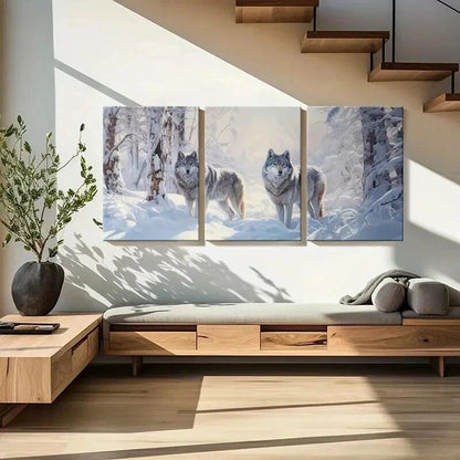 3pcs Winter Wolves Snowy Forest Majestic Wall Art Set Canvas Framed 40x60cm - High Quality Print 100% Australian Made Wall Canvas Ready to Hang - Bella Home Decor