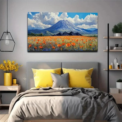 Blooming Orange Flower Field Wall Art Canvas Office Home Room Framed 120x60cm - Bella Home Decor