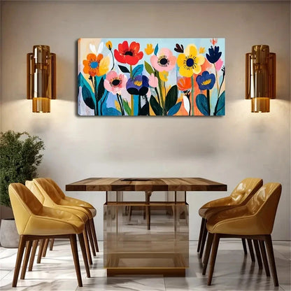 Vibrant Hand-Painted Flowers Wall Art Canvas Office Home Room Framed 120x60cm