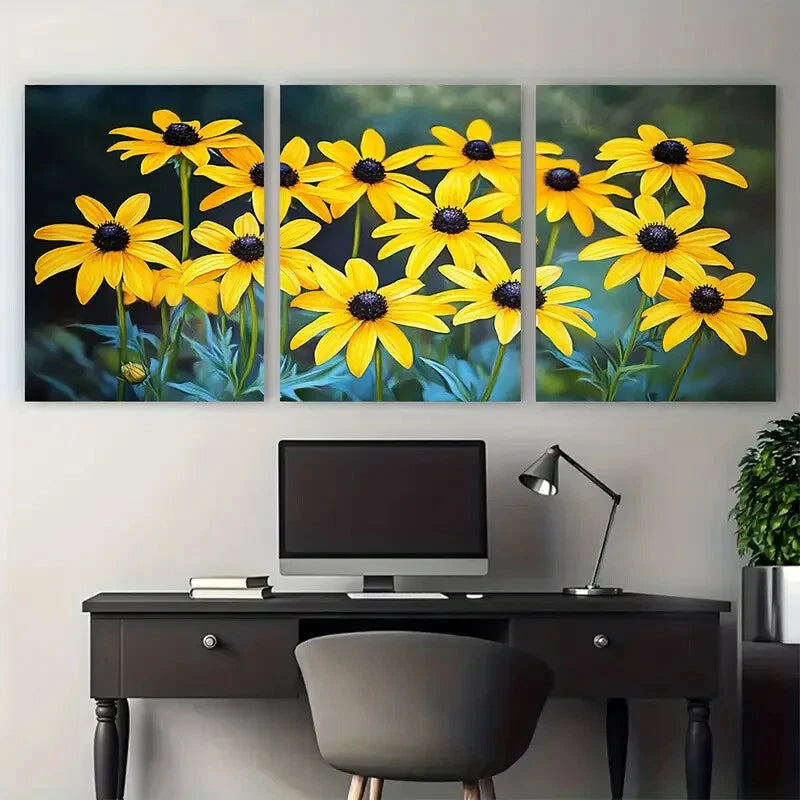 3pcs Rudbeckia Yellow Daisies Wildflowers Metal Print Ready to Hang Art - Bella Home Decor