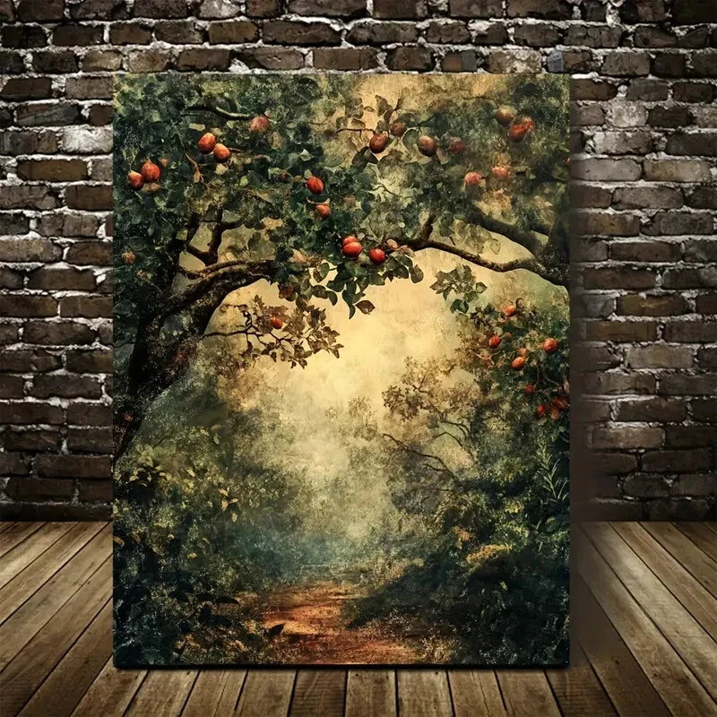 Beautiful Vibrant Pear Forest Romantic Autumn Painting 40x60cm Metal Print Ready to Hang