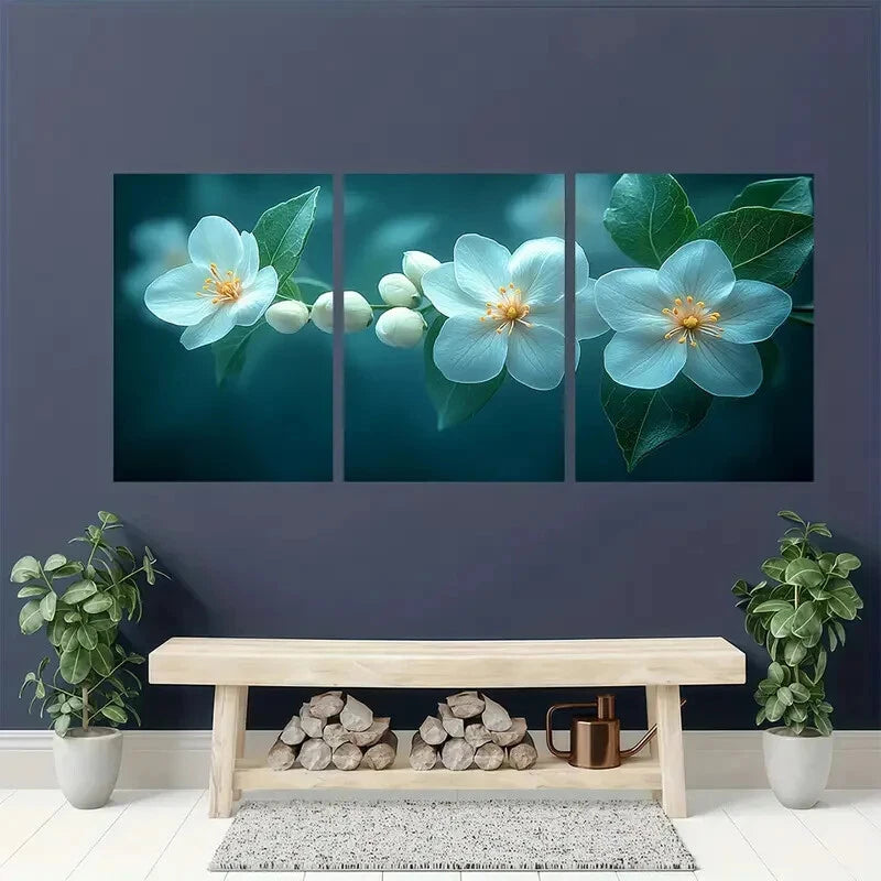 3pcs Elegant Floral White West Indian Jasmine Metal Print Ready to Hang Art - Bella Home Decor