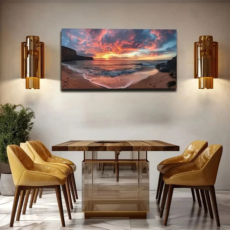 Stunning Sunset Over The Sea Wall Art Canvas Office Home Room Framed 120x60cm