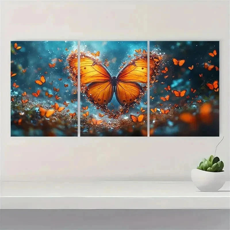 3pcs Surby Colorful Butterflies Love Art h Wall Art Set Canvas Framed 40x60cm - High Quality Print 100% Australian Made Wall Canvas Ready to Hang - Bella Home Decor