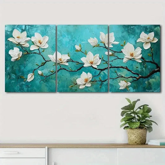 3pcs Floral Flowers Beauty Blue Nature Perfect Wall Art Set Canvas Framed 50x70cm - High Quality Print 100% Australian Made Wall Canvas Ready to Hang