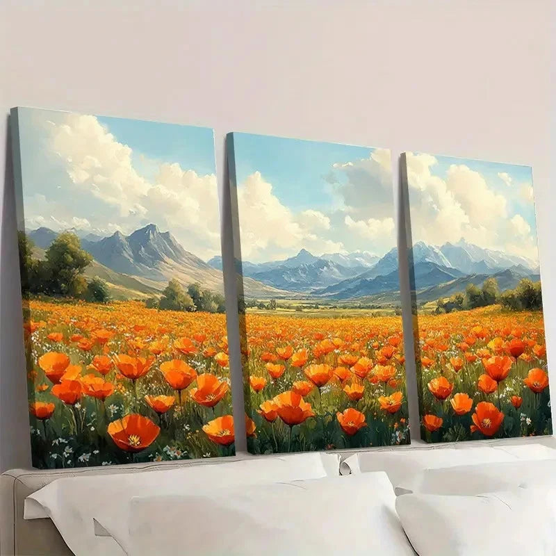 3pcs California Poppy Watercolor NM    Wall Art Set Canvas Framed 60x90cm - High Quality Print 100% Australian Made Wall Canvas Ready to Hang - Bella Home Decor
