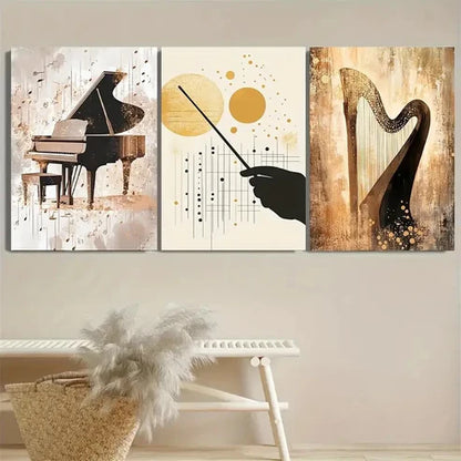 3pcs Classical Music Wall Art Set Canvas Unframed - High Quality Print 100% Australian Made Wall Canvas - Bella Home Decor