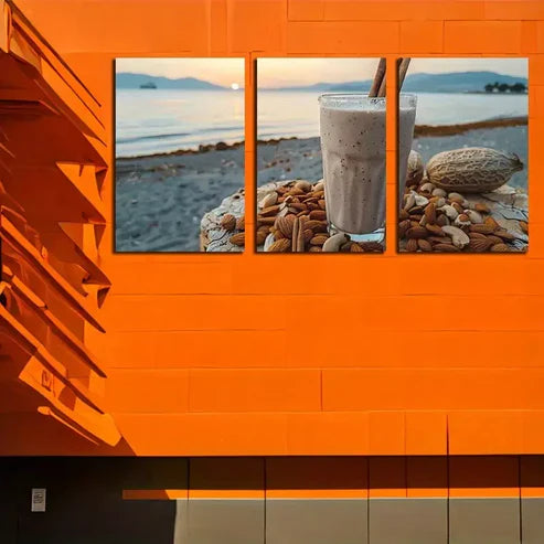 3pcs Beach Sunset, Vanilla Beans & Nuts Wall Art Canvas Unframed - High Quality Print 100% Australian Made Wall Canvas - Bella Home Decor