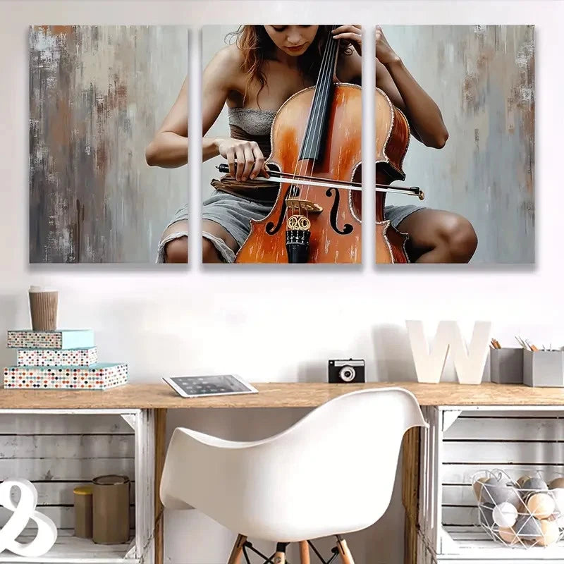 3pcs Women Playing Violin Art Deco Style  Wall Art Set Canvas Framed 50x70cm - High Quality Print 100% Australian Made Wall Canvas Ready to Hang - Bella Home Decor