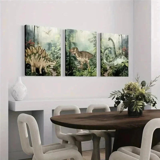 3pcs Dinosaur Wall Art Canvas Wall Art Set Canvas Framed 60x90cm - High Quality Print 100% Australian Made Wall Canvas Ready to Hang