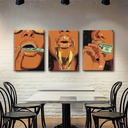 3pcs Luxury Lifestyle Bold Pop Lips Perfect Wall Art Set Canvas Unframed - High Quality Print 100% Australian Made Wall Canvas