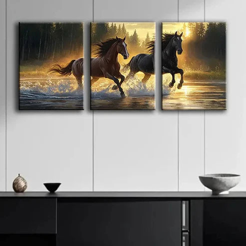3pcs Sunset Horses Shine Forest Perfect Fear Wall Art Set Canvas Unframed - High Quality Print 100% Australian Made Wall Canvas