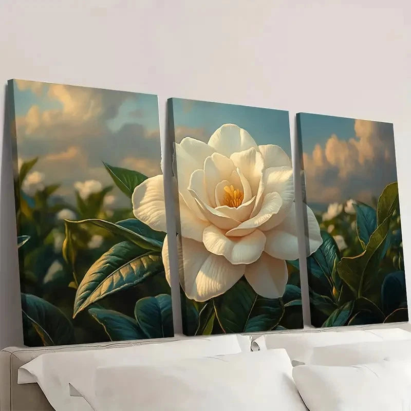 3pcs White Gardenia Flower Prints FP  Framed Wall Art Set Canvas Framed 50x70cm - High Quality Print 100% Australian Made Wall Canvas Ready to Hang