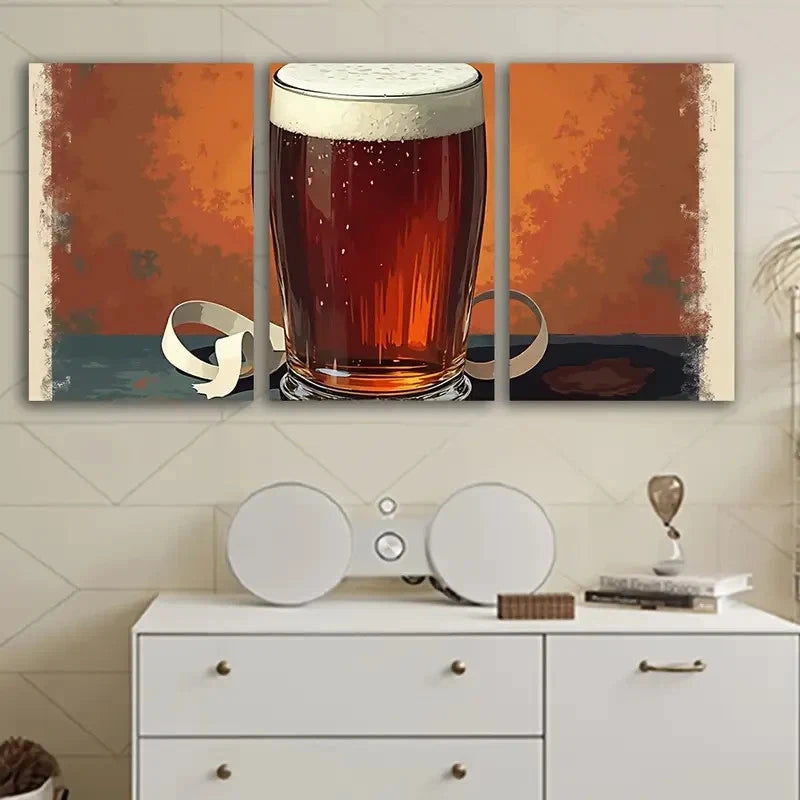 3pcs Beer Mug And Bottle Artwork Wall Art Set Canvas Framed 40x60cm - High Quality Print 100% Australian Made Wall Canvas Ready to Hang - Bella Home Decor