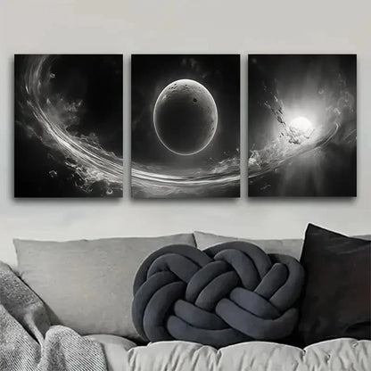3pcs Celestial Wonder Black and White Abstract Metal Print Ready to Hang Art - Bella Home Decor