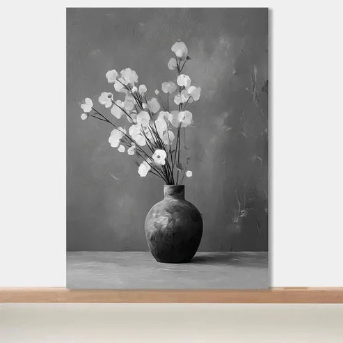Black & White Floral Arrangement Painting 60x90cm Metal Print Ready to Hang