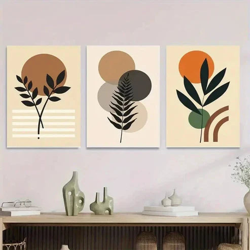3pcs Modern Abstract Botanical Minimalist Plant Wall Art Set Canvas Unframed - High Quality Print 100% Australian Made Wall Canvas