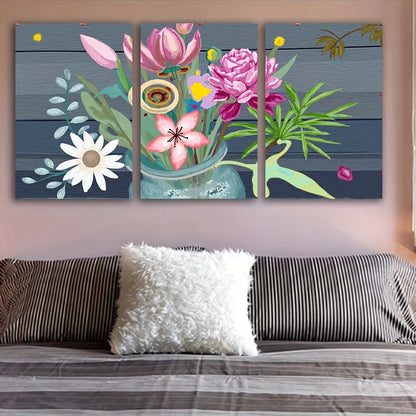 3pcs Abstract Flower Painting Wall Art Set Canvas Framed 50x70cm - High Quality Print 100% Australian Made Wall Canvas Ready to Hang - Bella Home Decor