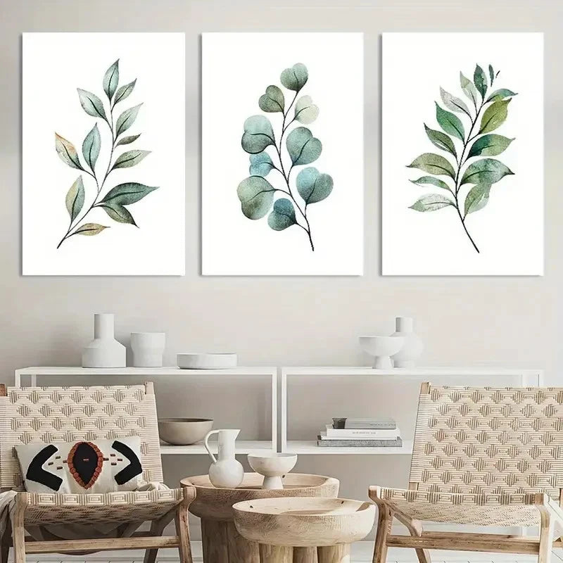 3pcs Green Succulent & Leaf Designs Art Prints Metal Print Ready to Hang Art - Bella Home Decor