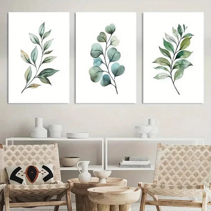 3pcs Green Succulent & Leaf Designs Art Prints Metal Print Ready to Hang Art - Bella Home Decor