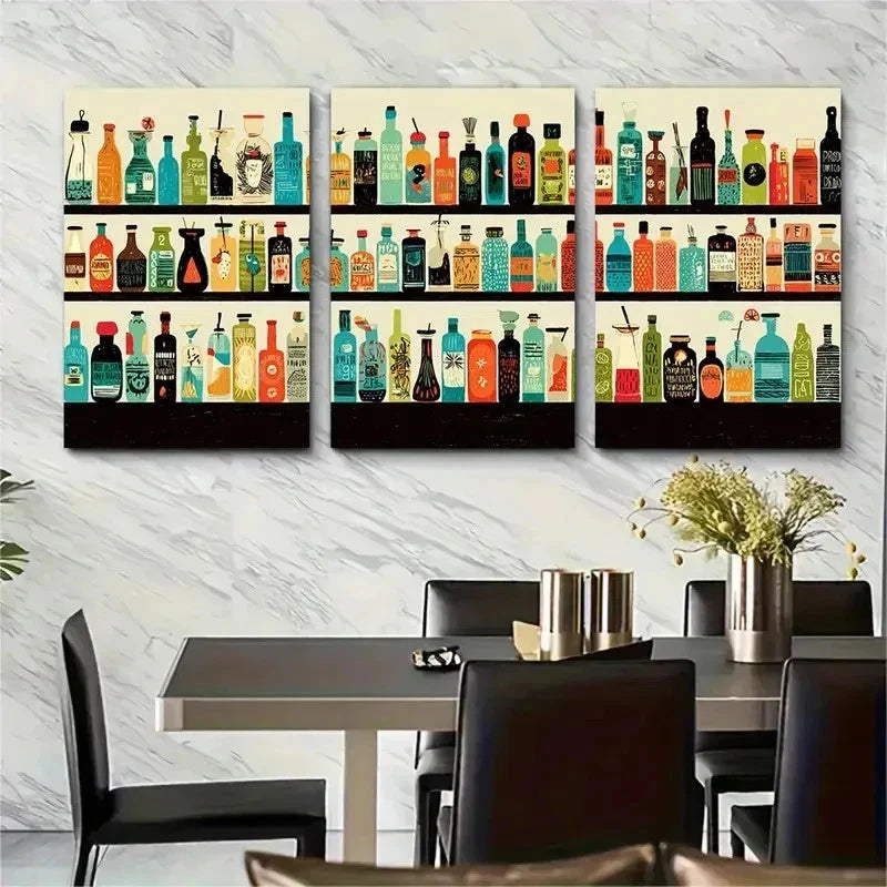 3pcs Funny Bar Menu Trendy Decor Perfect Wall Art Set Canvas Framed 50x70cm - High Quality Print 100% Australian Made Wall Canvas Ready to Hang - Bella Home Decor
