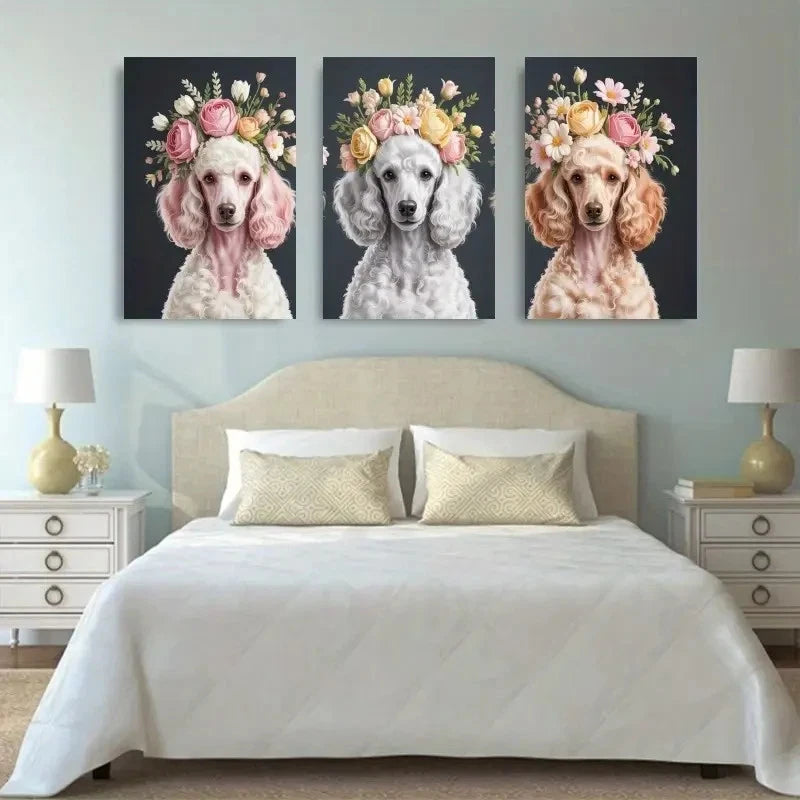 3pcs Poodle Nordic Style Dog Portraits  Wall Art Set Canvas Framed 40x60cm - High Quality Print 100% Australian Made Wall Canvas Ready to Hang