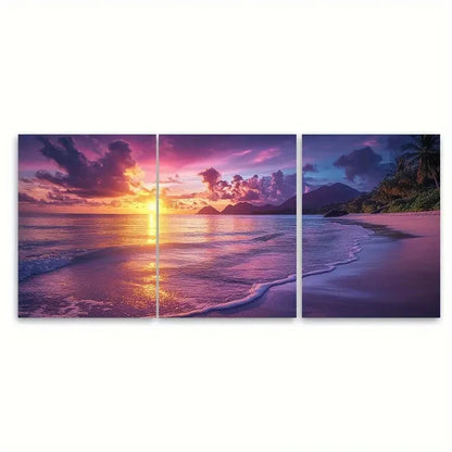 3pcs Seychelles Evening Sky Canvas  Wall Art Set Canvas Framed 60x90cm - High Quality Print 100% Australian Made Wall Canvas Ready to Hang