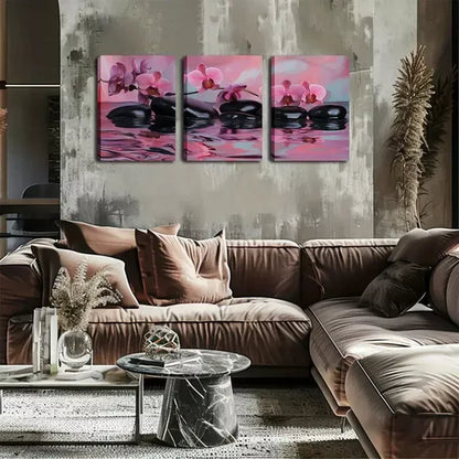 3pcs Water, Pebbles, Orchids Wall Art Canvas Unframed - High Quality Print 100% Australian Made Wall Canvas