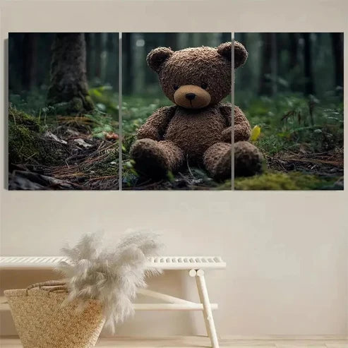 3pcs Stuffed Bear Forest Wall Art Set Canvas Unframed - High Quality Print 100% Australian Made Wall Canvas