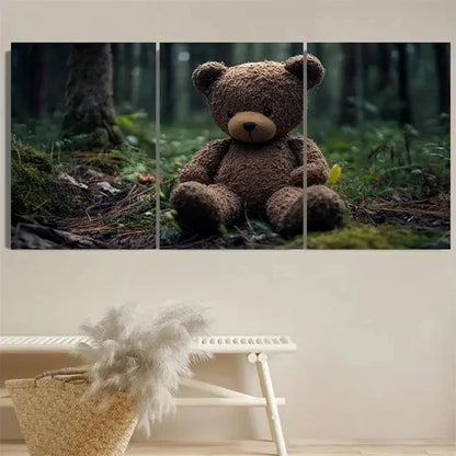 3pcs Stuffed Bear Forest Wall Art Set Canvas Unframed - High Quality Print 100% Australian Made Wall Canvas