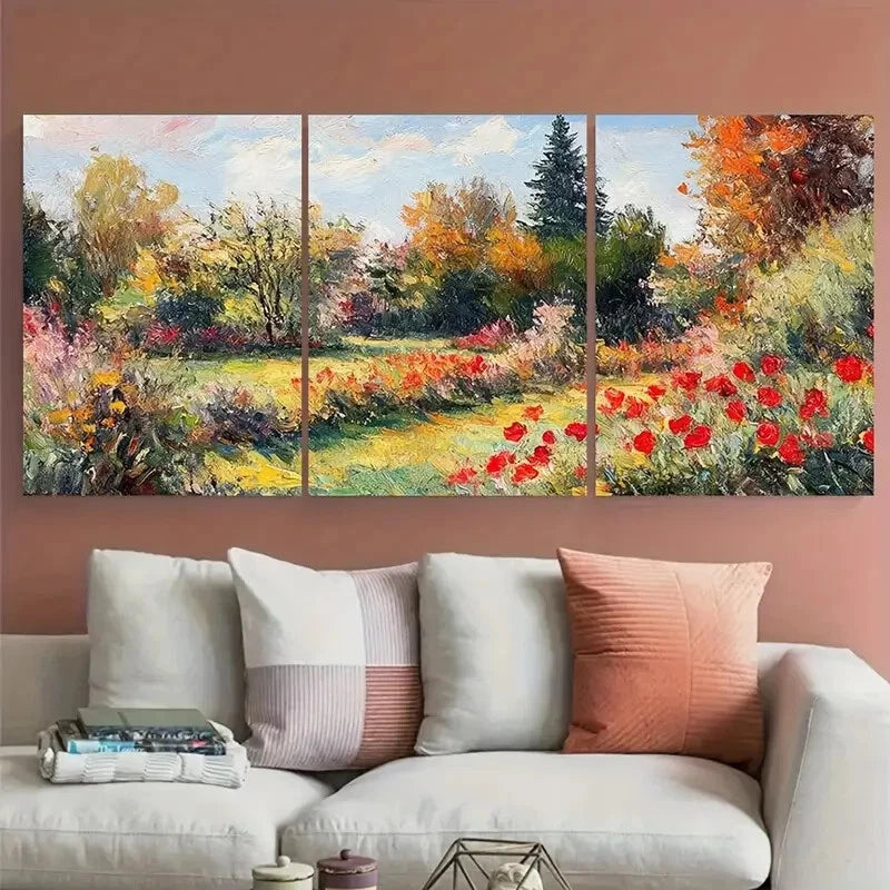 3pcs Vibrant Nature Scene with Red Poppies Metal Print Ready to Hang Art - Bella Home Decor