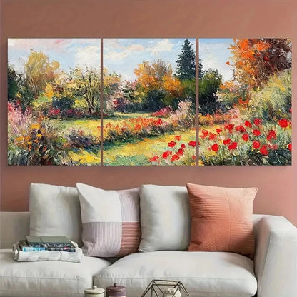 3pcs Vibrant Nature Scene with Red Poppies Metal Print Ready to Hang Art - Bella Home Decor