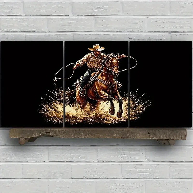 3pcs A for Man Riding a Horse Metal Print Ready to Hang Art - Bella Home Decor