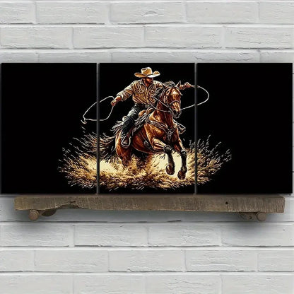 3pcs A for Man Riding a Horse Metal Print Ready to Hang Art - Bella Home Decor