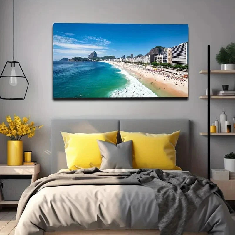 Vibrant Beach Scene Wall Art Canvas Office Home Room Framed 120x60cm