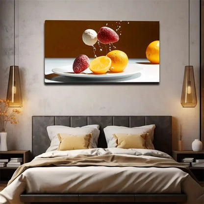 Strawberries Lemons Splashing Wall Art Canvas Office Home Room Framed 120x60cm