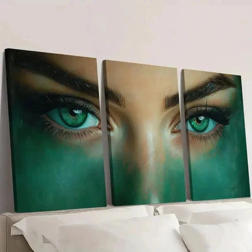 3pcs Green Striped Female Eyes  Wall Art Set Canvas Unframed – High Quality Print, 100% Australian Made Wall Canvas - Bella Home Decor